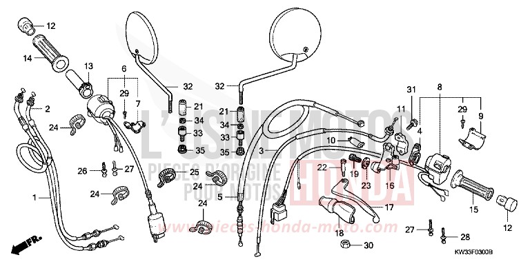 LEVIER DE GUIDON/COMMUTATEUR/ CABLE de Dominator 250 FIGHTING RED (R134) de 1990